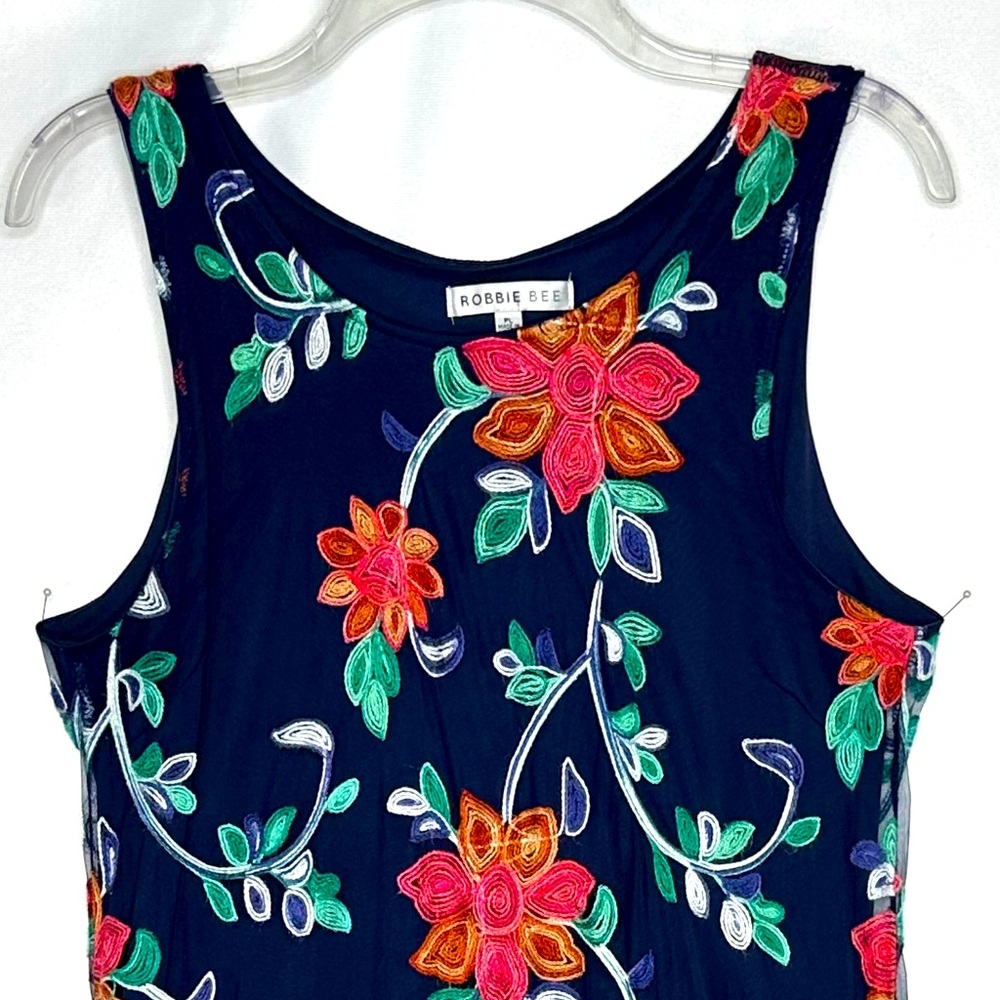 Robbie Bee Embroidered Dress Navy Floral Mesh Lined Popover Bohemian‎ Sz PL - Picture 9 of 9